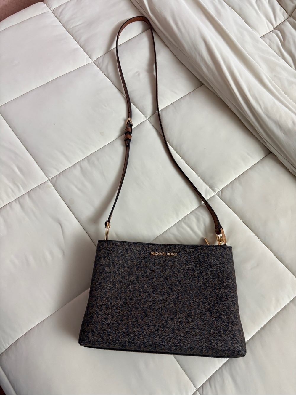 Michael Kors Dark Brown MK Logo Crossbody Bag with Gold Hardware